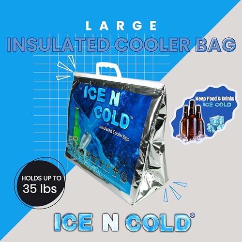ICE N COLD Insulated Cooler Bag - Large 35 lbs Capacity (Pack of 1) | Lightweight, Soft, Collapsible | Ideal for Grocerie...