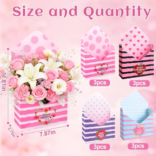 12 Pcs Gifts for Mothers Day Florist Box Mothers Day Bouquet Envelope Boxes Stripe Mother Gifts Floral Envelope Boxes Pape...