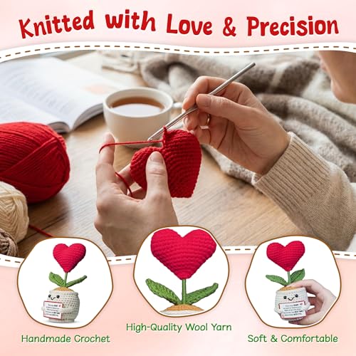 OASSIE Anniversary Couple Gifts for Women Men - Heart Flower Pot Crochet - Romantic Anniversary Wedding Mothers Day Birthd...