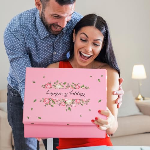 Ctosree 13 Inch Large Luxury Birthday Gift Boxes with Lids for Presents Pink Bow Ribbon Floral Style Gift Box Empty for Bi...