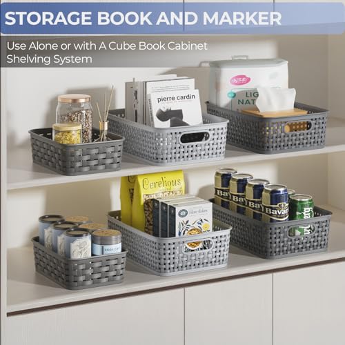 3 Pack Small Plastic Basket, Storage Bin Baskets for Organizing, Pantry Organizer Household Wicker Storage for Laundry Roo...