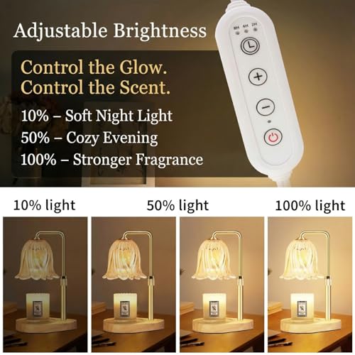 Candle Warmer Lamp with Timer Dimmable: Birthday Gifts for Women Adjustable Height Candles Light Warmers Lamps Gold Crysta...