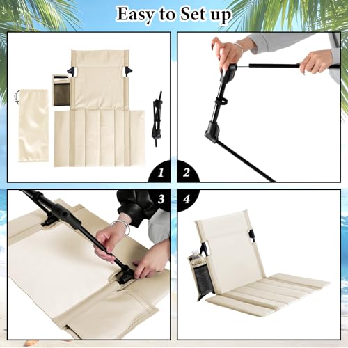 2 Pack Portable Poolside Chairs, Foldable Legless Beach Chairs for Adults with Cup Pocket, Lightweight Ground Seat Small B...