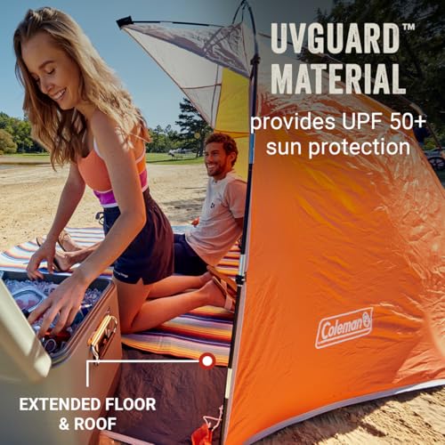 Coleman Skyshade Large Portable Sun Shelter, Easy Setup with Pre-Attached Poles, Canopy Provides Cover from Sand & Sun, Gr...