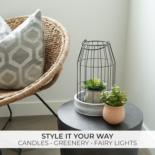Rustic Farmhouse Lantern Decor Set of 2 - Stylish Decorative Lanterns for Your Living Room, Fireplace Mantle or Kitchen Di...