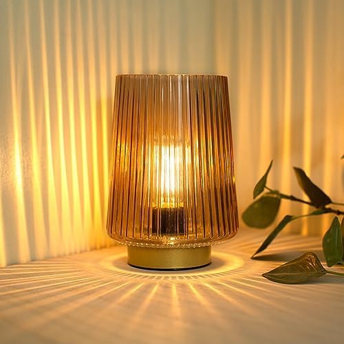 LUSHARBOR Battery Operated Decorative Lamp with Timer, Small Cozy Table Lamp for Bedside & Home Decor, Aesthetic Cordless ...