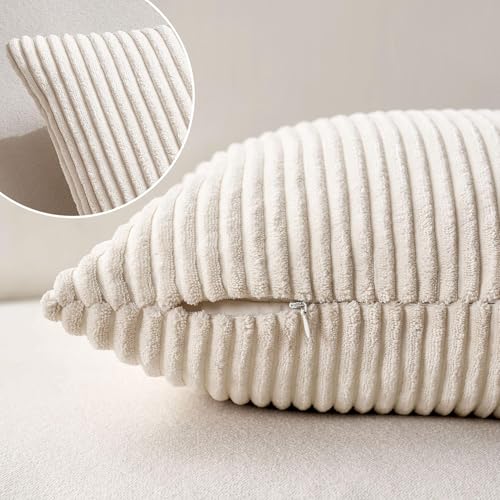 MIULEE Spring Pack of 2 Corduroy Pillow Covers Soft Soild Cushion Cases Decorative Square Throw Pillow Covers Cream White ...
