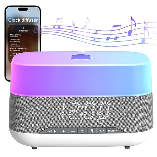 Versatile Essential Oil Diffuser, 300ml Aroma Diffuser with Bluetooth Speaker and Alarm Clock, 7 Colors LED Light Aromathe...