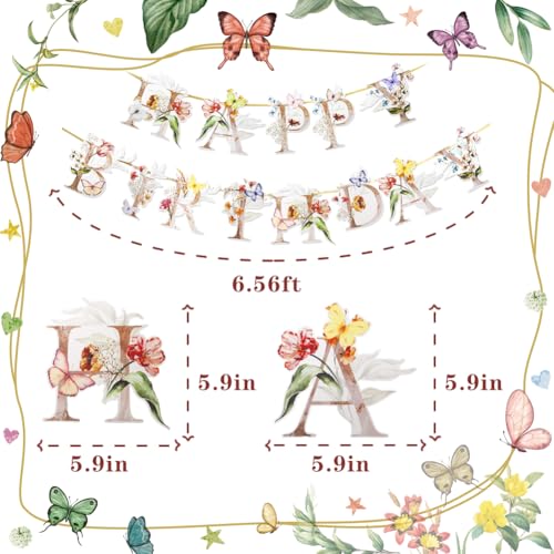 Flower Butterfly Happy Birthday Banner, Boho Groovy Floral and Butterflies Bday Sign, Wildflower Garden Party Decorations ...