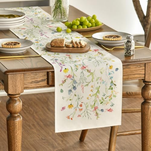 Artoid Mode Wildflowers Bloom Flowers Spring Table Runner, Seasonal Summer Floral Kitchen Dining Table Decoration for Home...