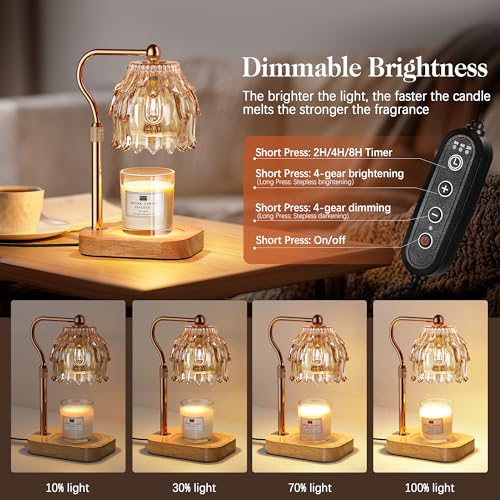 Candle Warmer Lamp with Timer Dimmer, Modern Wax Warmer for Scented Wax Jar Candle Warmer with 2 Bulbs, Adjustable Height ...