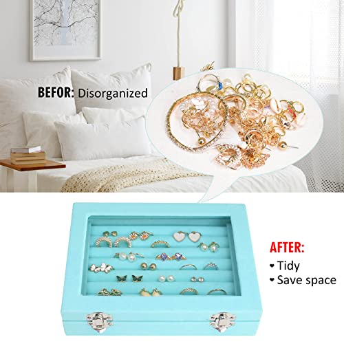 Vicoter Rings Organizer Tray 7 Slots Velvet Jewelry Earring Storage Box with Transparent lid Jewelry Display Case for Girl...