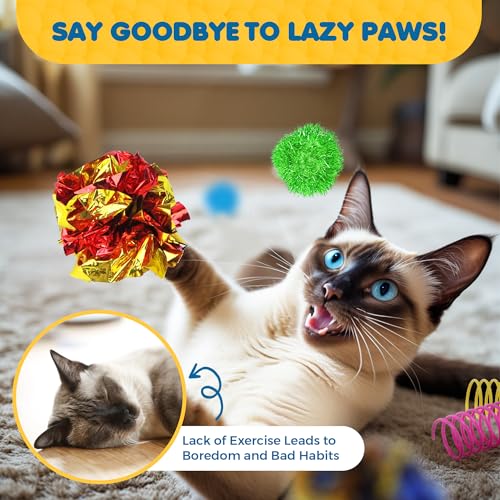 SunGrow Cat Toy Variety Pack, Feline Entertainment for Indoor Kitten, Lightweight, Colorful, Pet Interactive Chase Toys, A...