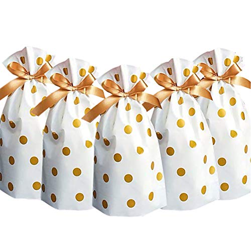 Elwish 24pcs Treat Bags Party Favor Bags Gold Plastic Drawstring Candy Goodies Food Storage Bags Gift Wrapping Package