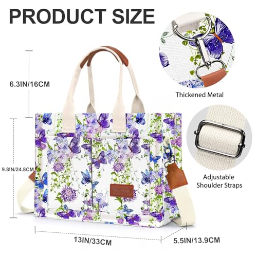 Canvas Tote Bag for Women with Pockets Crossbody Bag Tote Shoulder Handbags Casual Work Bags Everything Tote Bag