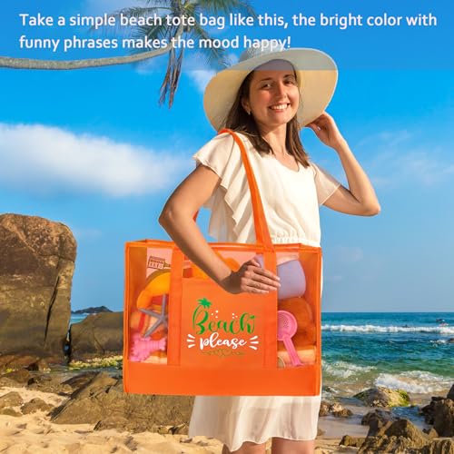 hsmyank Reusable Large Beach Bags With 2 Pockets & Zipper, Lightweight Beach Tote for Poolside, Trip/swim