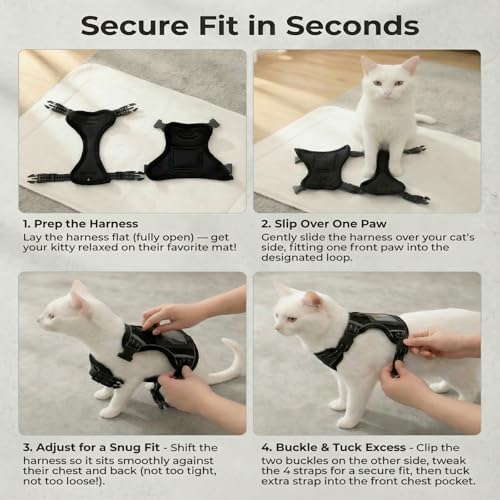 Luxelle Escape-Proof Cat Harness and Leash Set – Adjustable No Pull Soft Vest with 360° Reflective Straps, Built-in Pocket...