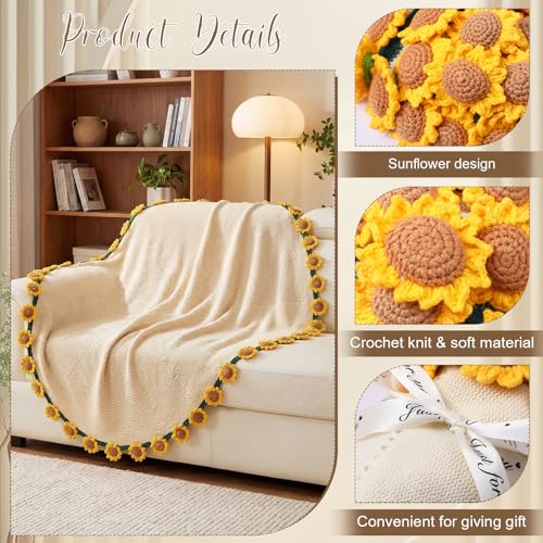 WovWeave Gifts Basket Set - Finished Flower Crochet Knitted Blanket Gift Bag Card Envelope Blanket for Her Mom Girlfriend ...