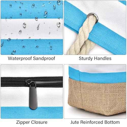 Becokan Beach Bags for Women Large Canvas Beach Tote Bag Beach Bags Waterproof Sandproof Swim Pool Bag Travel Essentials