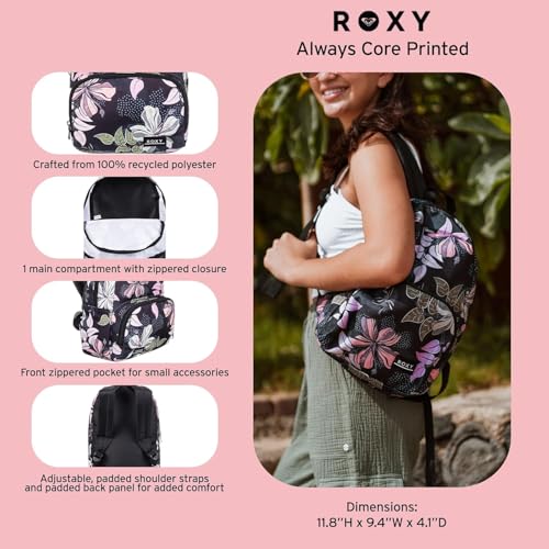 Roxy Women's Always Core Backpack | Travel | Everyday Carry | Beach | Polyester | 8L Capacity - Anthracite Sunny Floral Swim