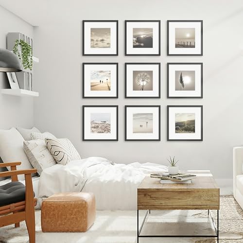 Fisnish 12x12 Picture Frame Sef of 10, Display Pictures 8x8 with Mat or 12 x 12 Without Mat, Photo Frame Collage for Wall ...