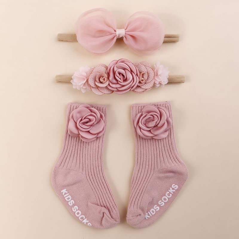 BFNAAgirl Baby Girl Nylon Headbands Socks Set Baby Bow Tie Socks Newborn Flower Socks Elastic Hairbands Hair Accessories G...