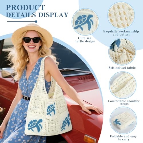 Topdear Crochet Tote Bag for Women, Aesthetic Crochet Mesh Beach Tote Bag, Summer Vacation Knitted Bag for Women Shoulder