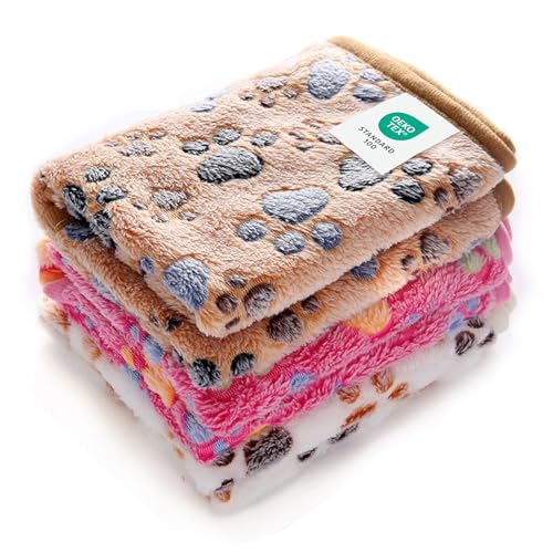 Luciphia 1 Pack 3 Blankets Super Soft Fluffy Premium Fleece Pet Blanket Flannel Throw for Dog Puppy Cat Paw Brown/Pink/Whi...