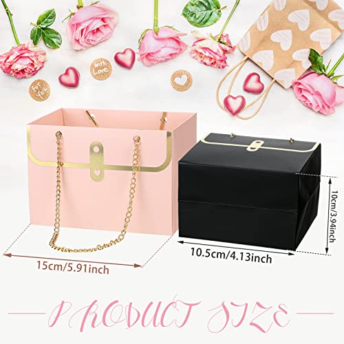 Lincia 12 Pcs Mother's Day Pink White Black Flower Box Wedding Flower Paper Gift Bag Bouquet Boxes with Handle Boxes for A...