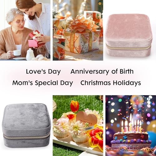 Fijxzct Velvet Travel Jewelry Box for Women - Small Portable Organizer, Storage Case for Rings, Earrings and Girls Necklac...