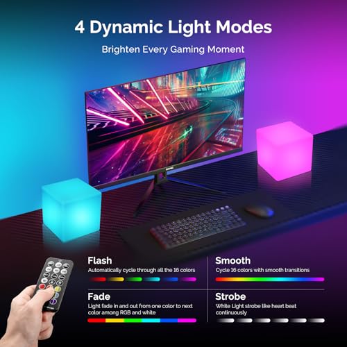 LOFTEK 4-inch LED Cube Lights: RGB 16 Colors Tesseract Cube, Cosmic LED Mood Lamp with Remote Control, IP65 Waterproof Rec...