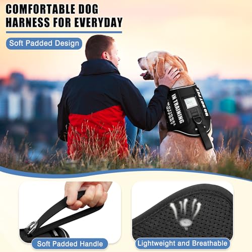 MOOGROU Service Dog Vest Harness+ID Tag+10 Patches,Metal Serivce Dog Tag&Reflective Emotional Support Dog Vest with Handle...