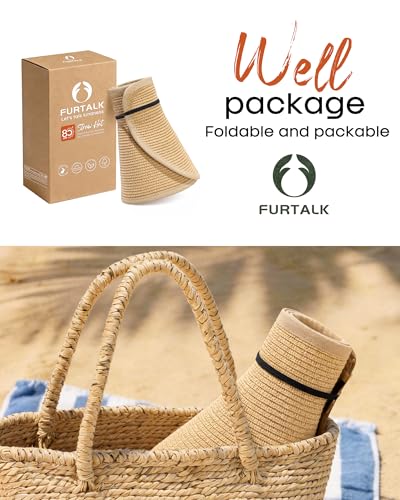 FURTALK Sun Hats for Women Wide Brim Beach Hat Straw Visor Ponytail Summer UV Packable Foldable Beach Vacation Essentials