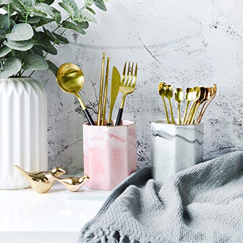 WAVEYU Pen Holder, Pencil Holder for Desk, Marble Desk Organizer Cute, Durable Ceramic Pencil Cup, Decorative Makeup Brush...