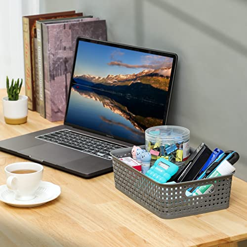 NETANY Plastic Storage Baskets - 8 Pack, Gray, Durable, Easy to Use, Flexible, Multi-Purpose, Ideal for Closets, Cabinets,...