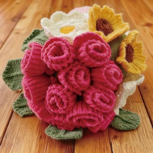 SoffMoiis 2-in-1 Crochet Flower Bouquet Throw Pillow with Blanket, Pillow Cover Holds a Soft White Blanket for Couch, Roma...