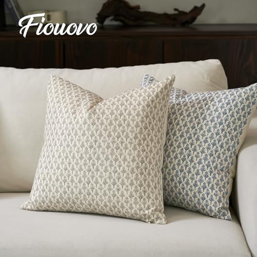 FIOUOVO Floral Pillow Covers 18x18 Pillow Cover Block Print Couch Pillows for Living Room Decorative Neutral Accent Throw ...