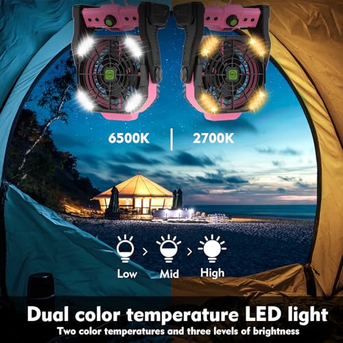 RUNTOP Camping Fan with LED Light, 20000mAh Rechargeable Battery Powered Outdoor Tent Fan with Hook,High Speed 270°Rotatio...