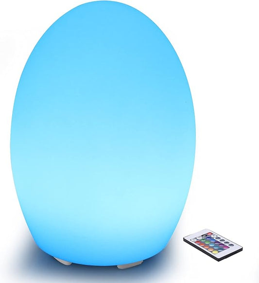 Borelor 8-inch LED Egg Shape Night Light, 16 Color Changing Rechargeable Mood Lamp with Remote Control, Dimmable Decorativ...