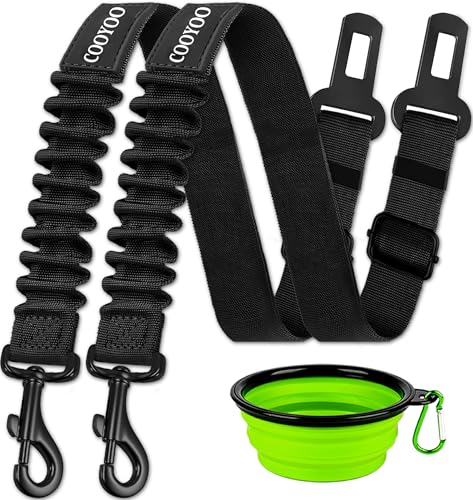 COOYOO Dog Seat Belt,3 Piece Set Retractable Dog Car Harness Adjustable Dog Seat Belt for Vehicle Nylon Pet Safety Seat Be...