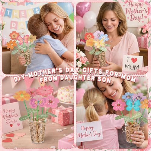 FoldTier 150 Pcs/24 Sets Mother's Day Craft Kit Bulk DIY Flower Bouquet Craft Gift for Mom Make Your Own Bunch of Floral D...