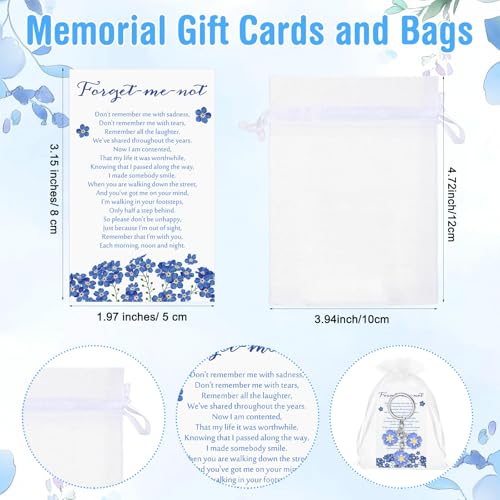 Landical 25 Set Funeral Favors for Guests Forget Me Not Flower Keychain Forget Me Not Poem Cards with Organza Bags Celebra...