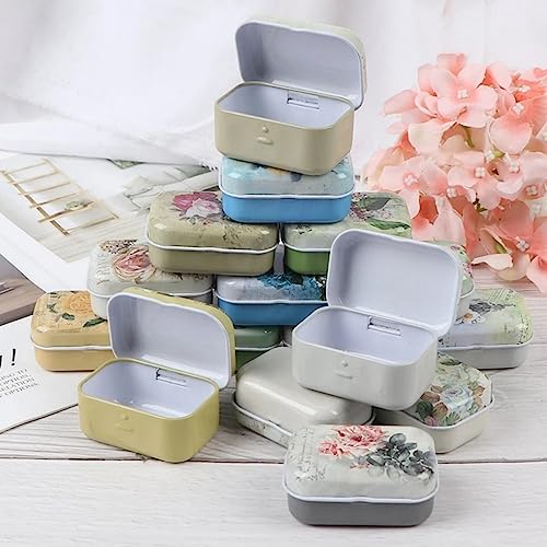8Pcs Mini Flower Tin Trinket Jewelry Organizer Storage Box Decorative Boxes Small Metal Tins with Hinged Lids Portable Box...