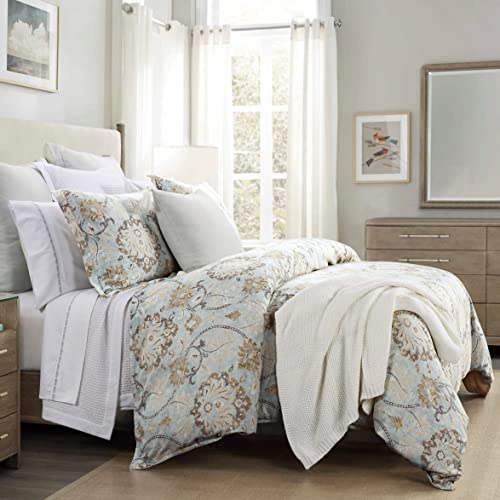 HiEnd Accents Dalia 3 Piece Linen Comforter Set, Queen Size, Light Blue Floral Bedding Set, Flower Botanical Print, Classi...