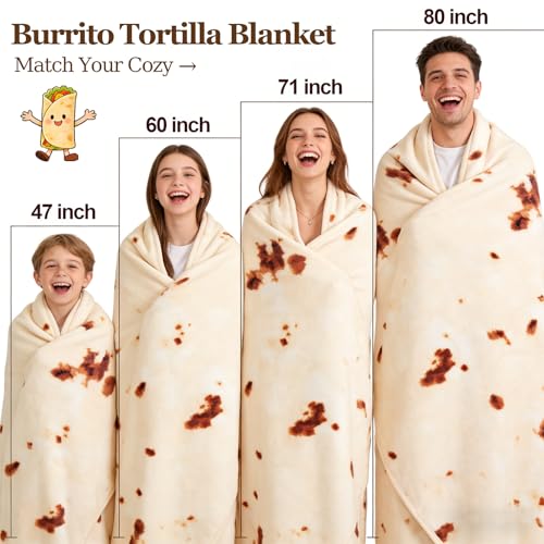 SeaRoomy Burritos Tortilla Blanket, Realistic Food Wrap Blanket Double Sided, Novelty Funny Tortilla Round Soft Blankets (...