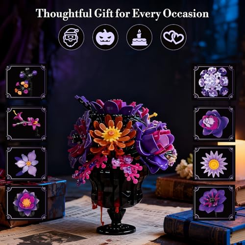 Flowers Bouquet Block Set, Elegant Purple Botanical Bouquet with Detailed Instructions for Parent-Child Bonding & Creative...