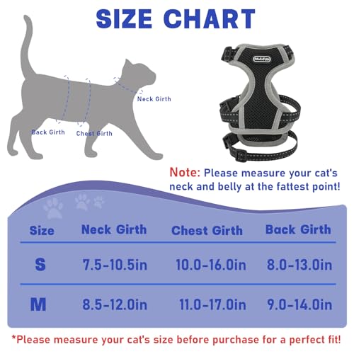 Cat Harness for Walking, Escape Proof Cat Harness and Leash Set with Reflective Strip, Adjustable Cat Leash Breathable Sof...