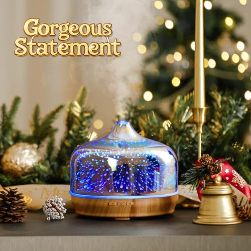 Porseme 500ml Glass Essential Oil Diffuser Aromatherapy Ultrasonic Cool Mist Humidifier 15-21 Running Hours Waterless Aut...