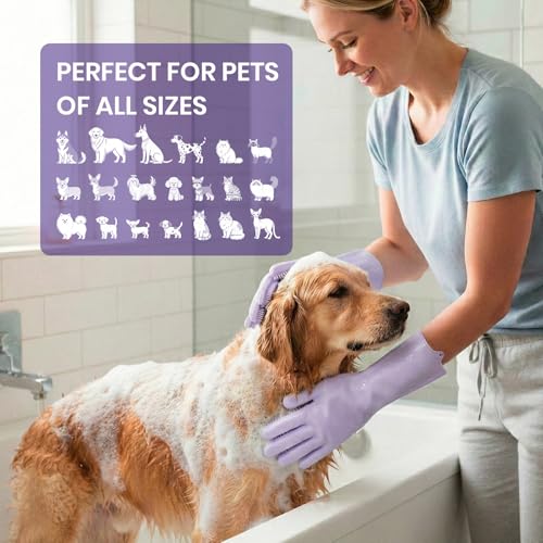 DELOMO Pet Grooming Gloves 1 Pair: Soft and Gentle Silicone Dog Washing Gloves - Bathing Scrubber Brush Mitt Grooming Shed...
