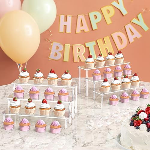 Aredpoook Acrylic Display Risers, 3 Tier Perfume Organizer Stand, Clear Cupcake Stand Holder, Large Shelf Risers for Figur...